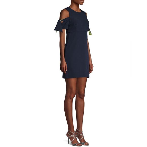 Milly Mini Cocktail Dress Cold Shoulder Short Sleeve Navy and Lime Size 6 - Picture 2 of 12